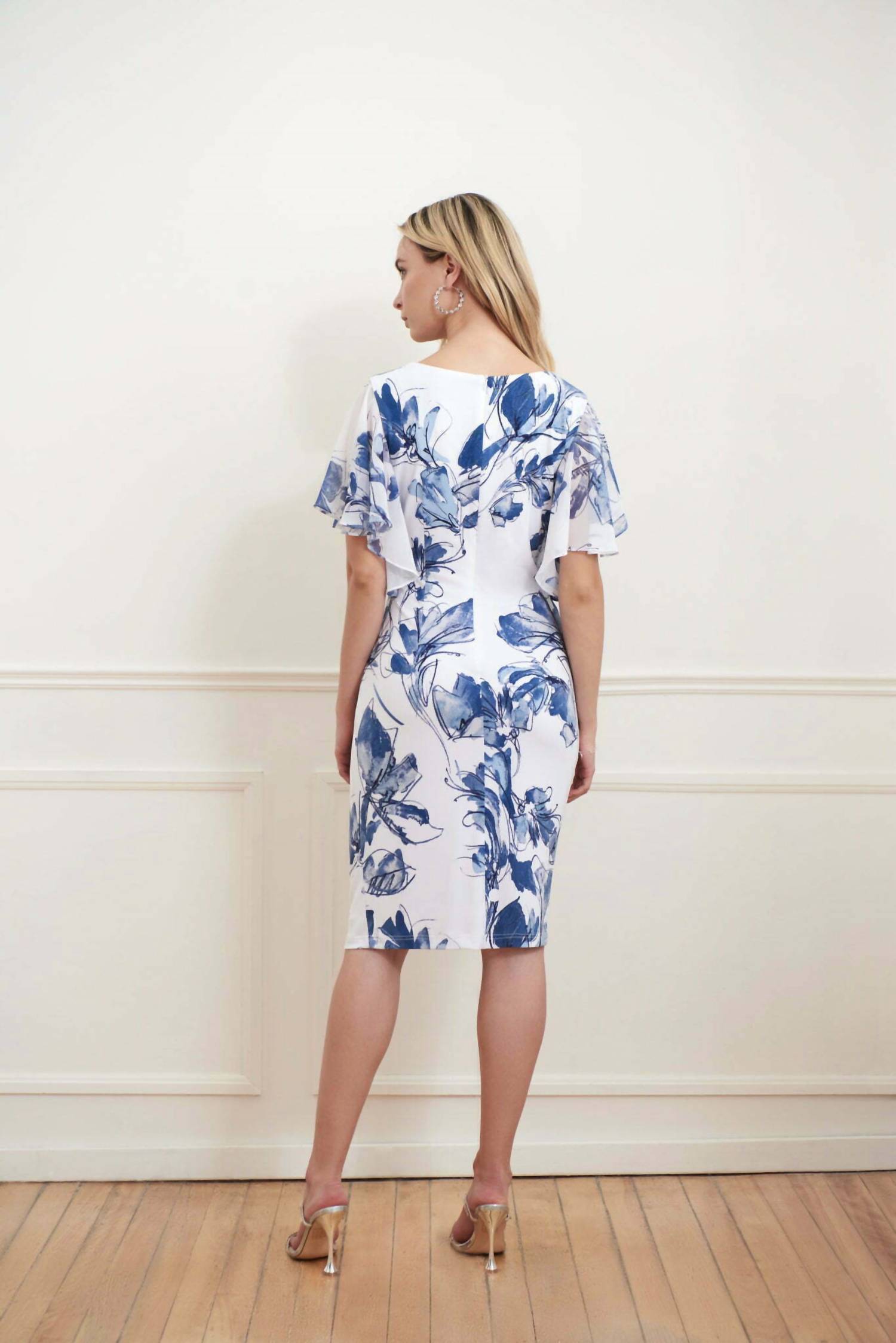Joseph Ribkoff Floral Wrap Dress in blue multi - women's dress - alternate view