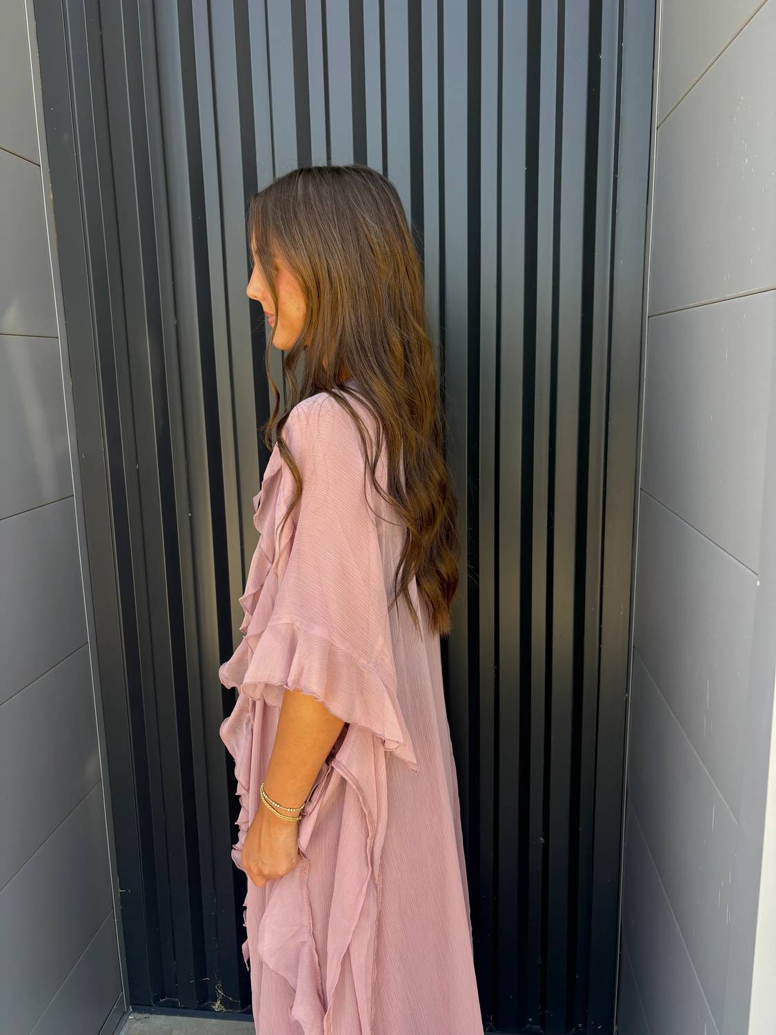 Bluivy - Sheer Ruffled Blush Kimono Cardigan