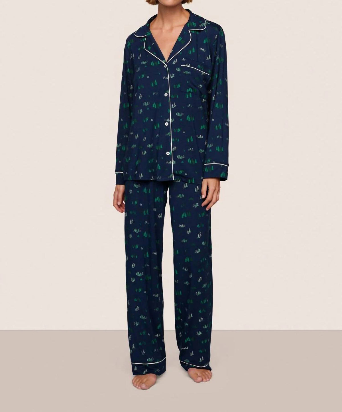 Eberjey - Gisele Pine Tree Print Long Pajama Set