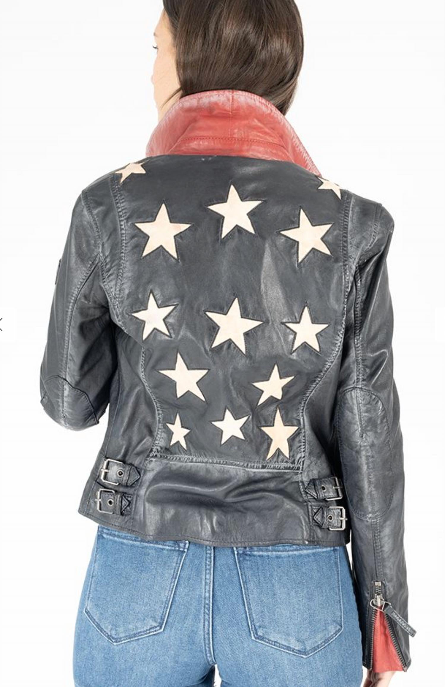 MAURITIUS Christy Star Detail Leather Jacket in vintage black - women's jacket - view 4