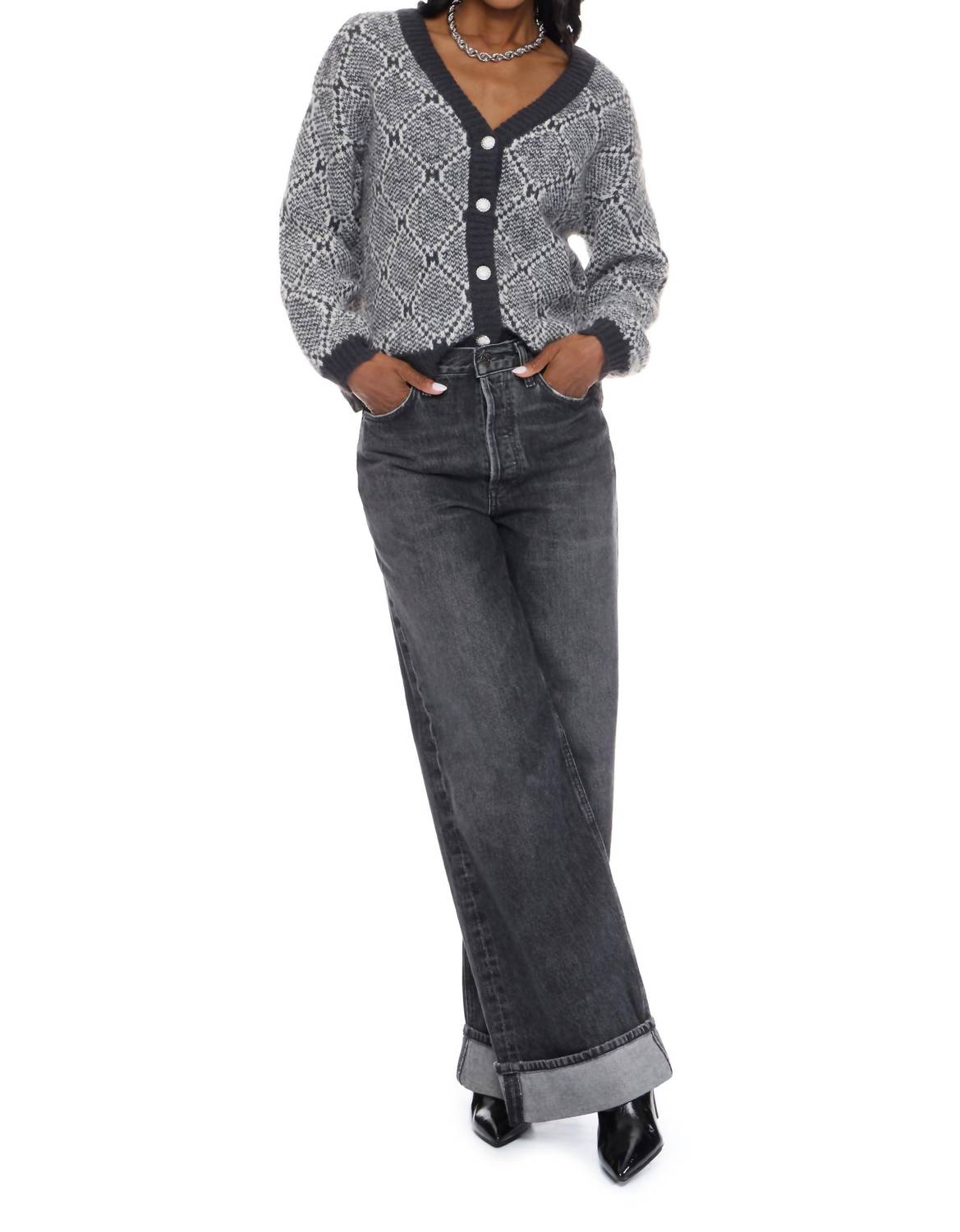VERO MODA Rory V-neck Cardigan in anthracite light grey - women's cardigan - detail view