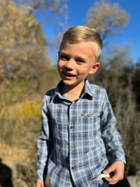 ME & HENRY Kid's Atwood Woven Shirt in navy sky multi plaid - kids' shirt