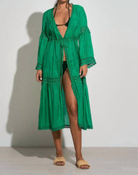 ELAN Kimono Lace Coverup in bright green - women's swimwear