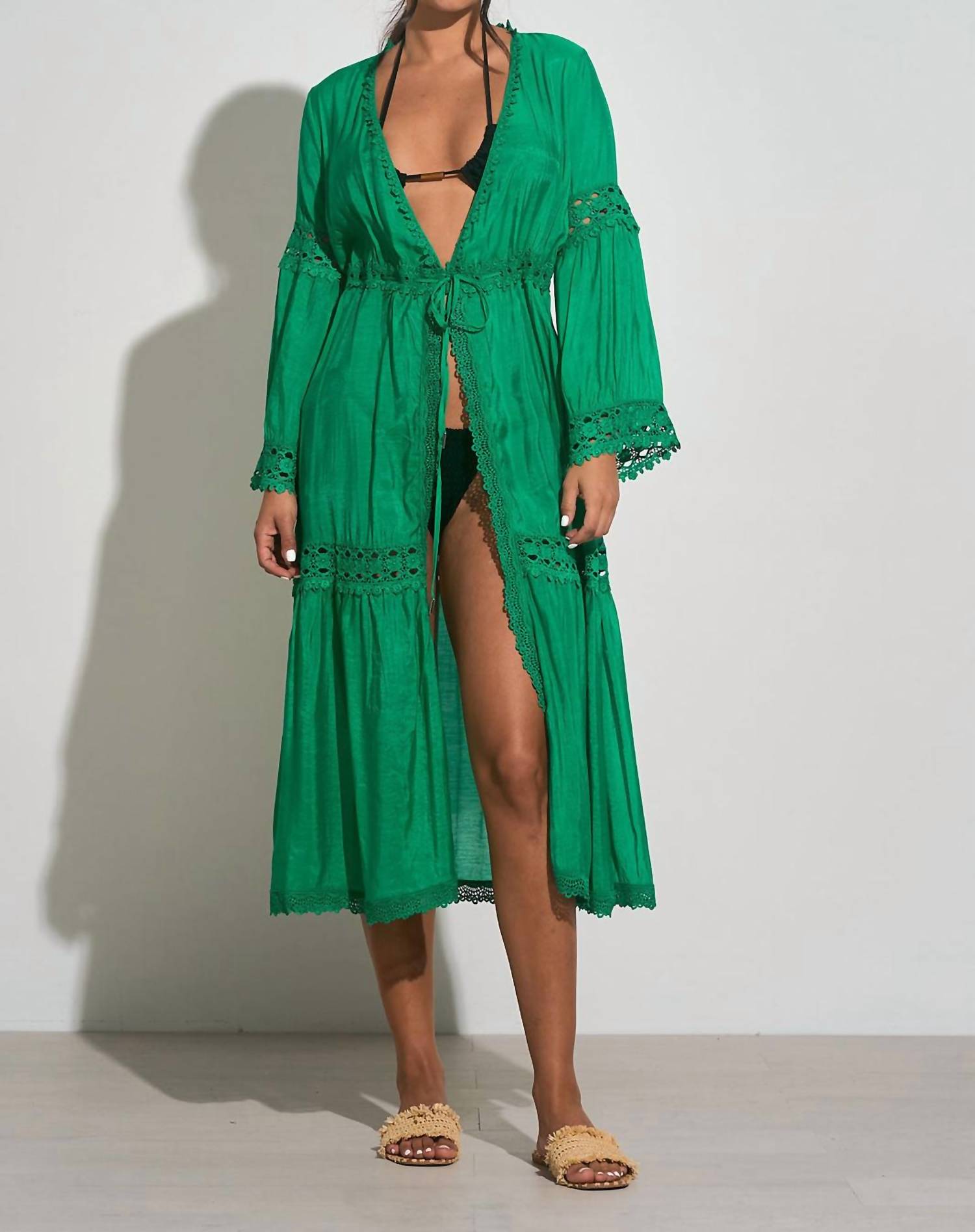 ELAN Kimono Lace Coverup in bright green - women's swimwear