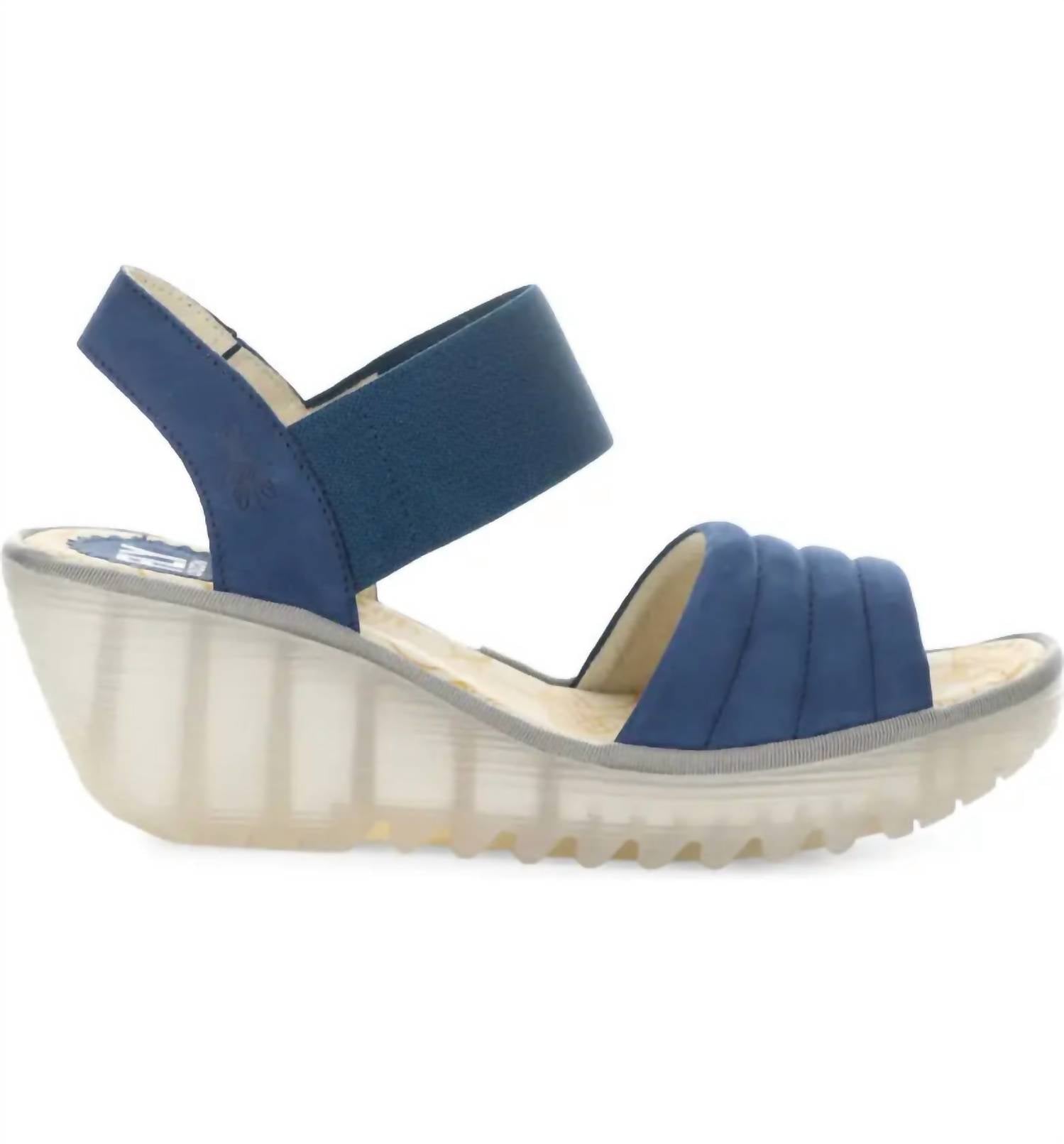 FLY LONDON Women's Yiko Wedge Sandals in blue - women's shoe - detail view