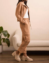 Tribal - Faux Suede Cargo Elastic Waist Pants
