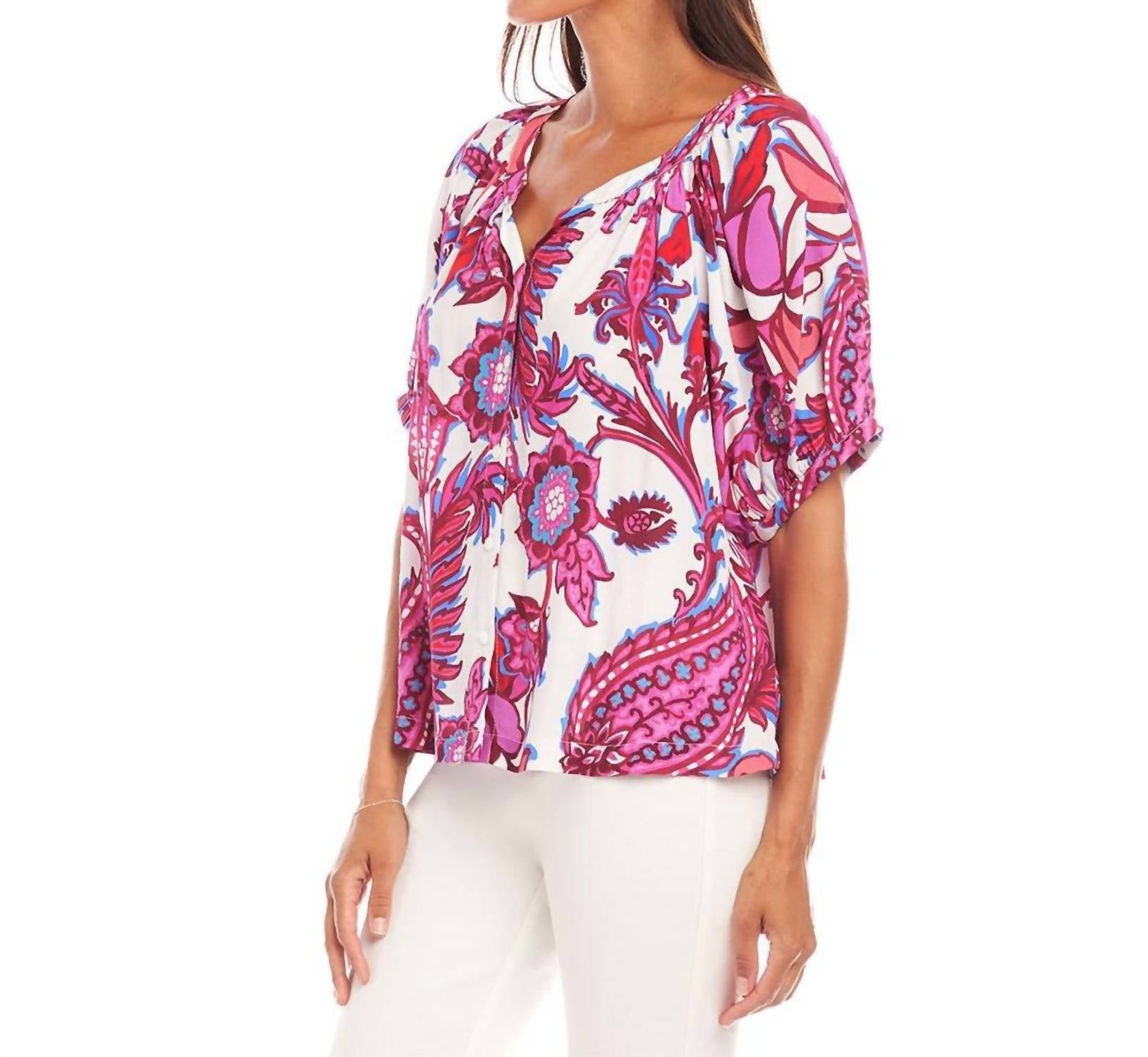 Karen Kane - Short Sleeve Peasant Top