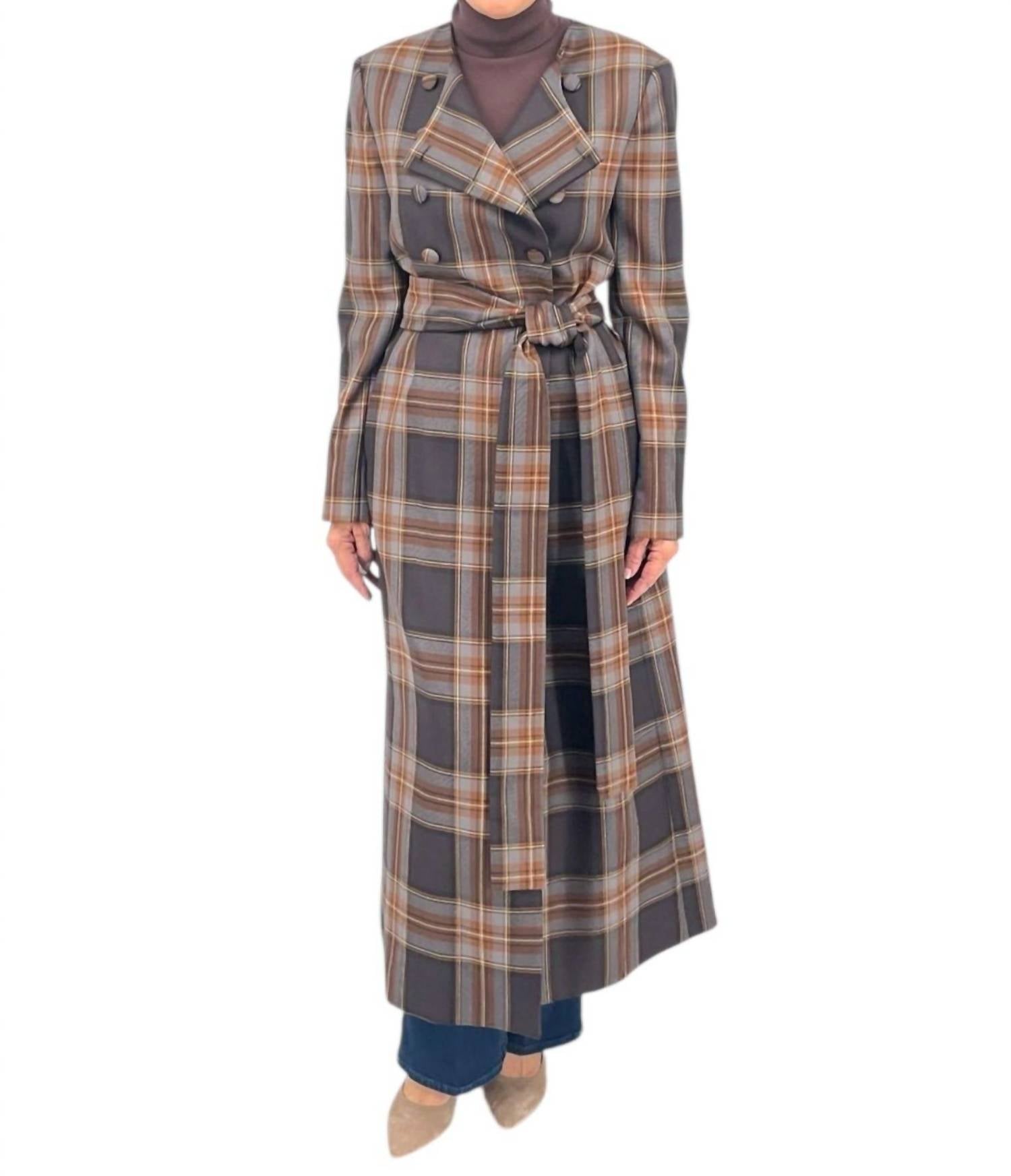Diomi - Plaid Coat With Scarf