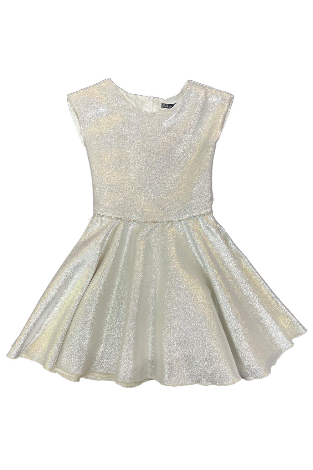 Dolls & Divas Couture - Girls' Platinum Jacquard Cap Sleeve Skater Dress
