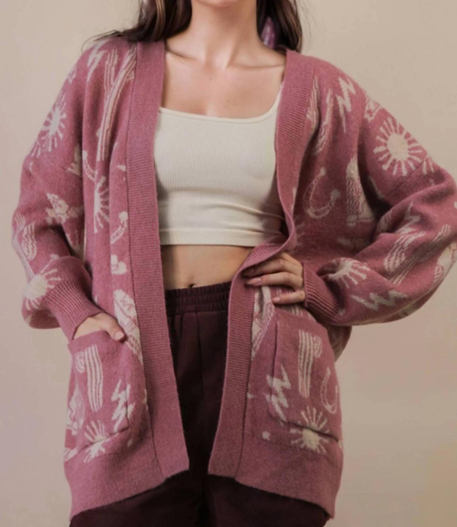 Very J - Western Graphic Knit Sweater Cardigan
