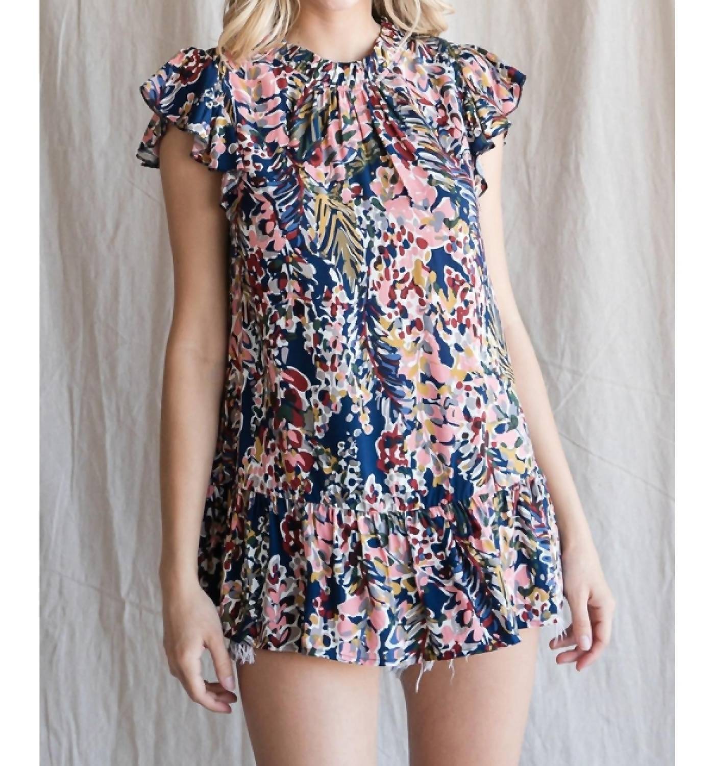 Jodifl - Watercolor Floral Ruffle Sleeve Top
