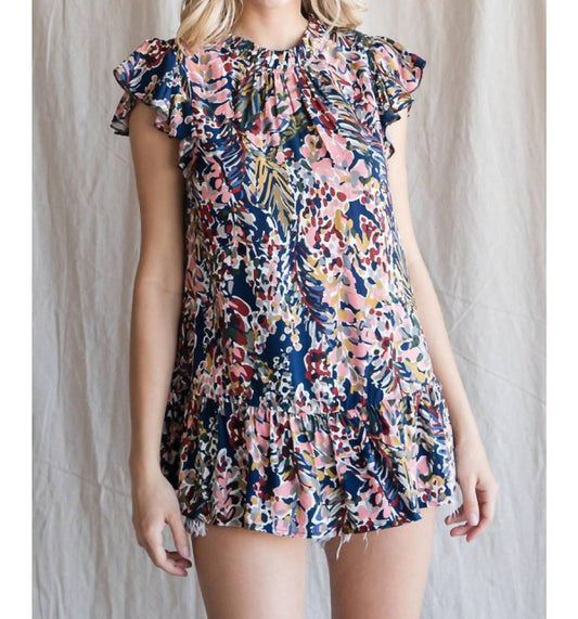 Jodifl - Watercolor Floral Ruffle Sleeve Top