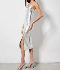 Alice + Olivia - Kelly Shiny Vegan Leather Hi Slit Midi Dress