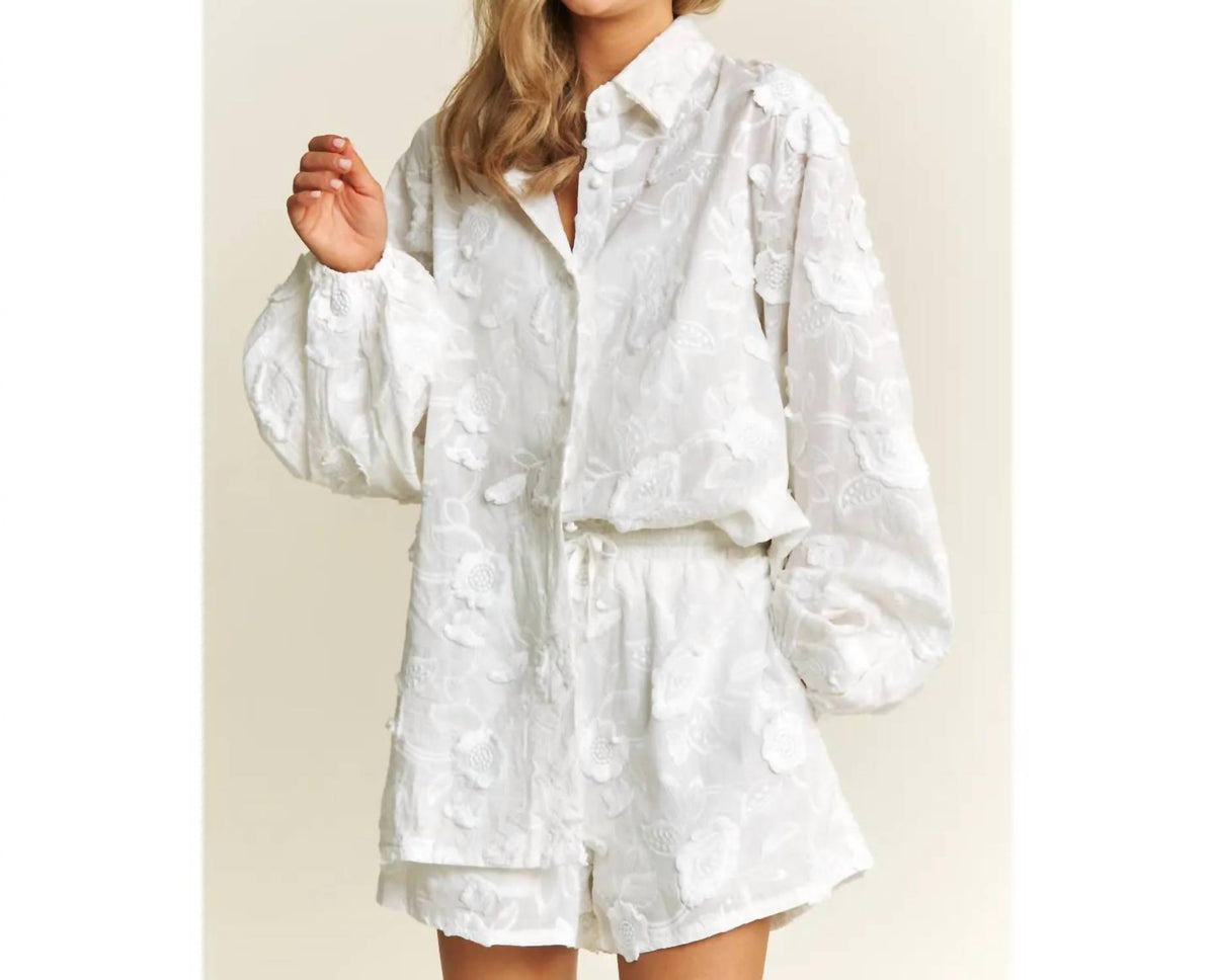 Sweet Generis - 3d Floral Embroidery Button Down Shirt