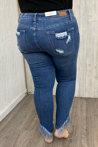 Judy Blue - Women's Samantha Asymmetric Frayed Hem Skinny Jeans