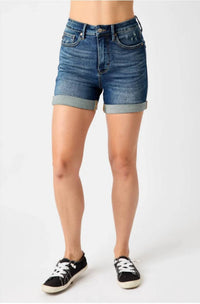 Judy Blue - Women's Denise Tummy Control Vintage Wash Cuffed Shorts