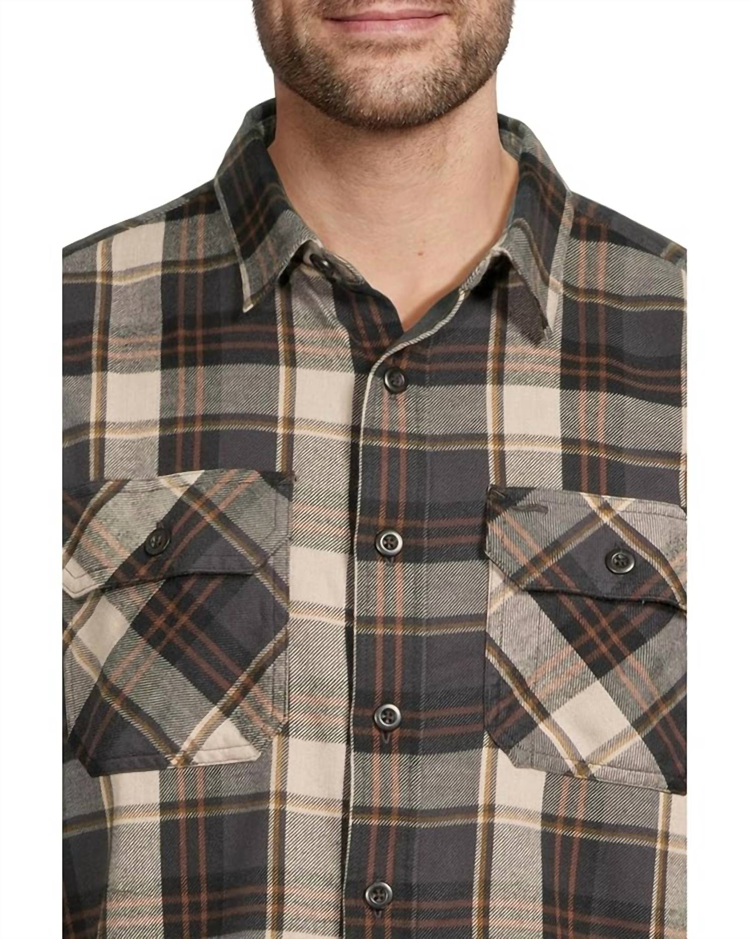 PENDLETON Burnside Flannel Shirt in natural charcoal plaid - men's shirt - alternate view