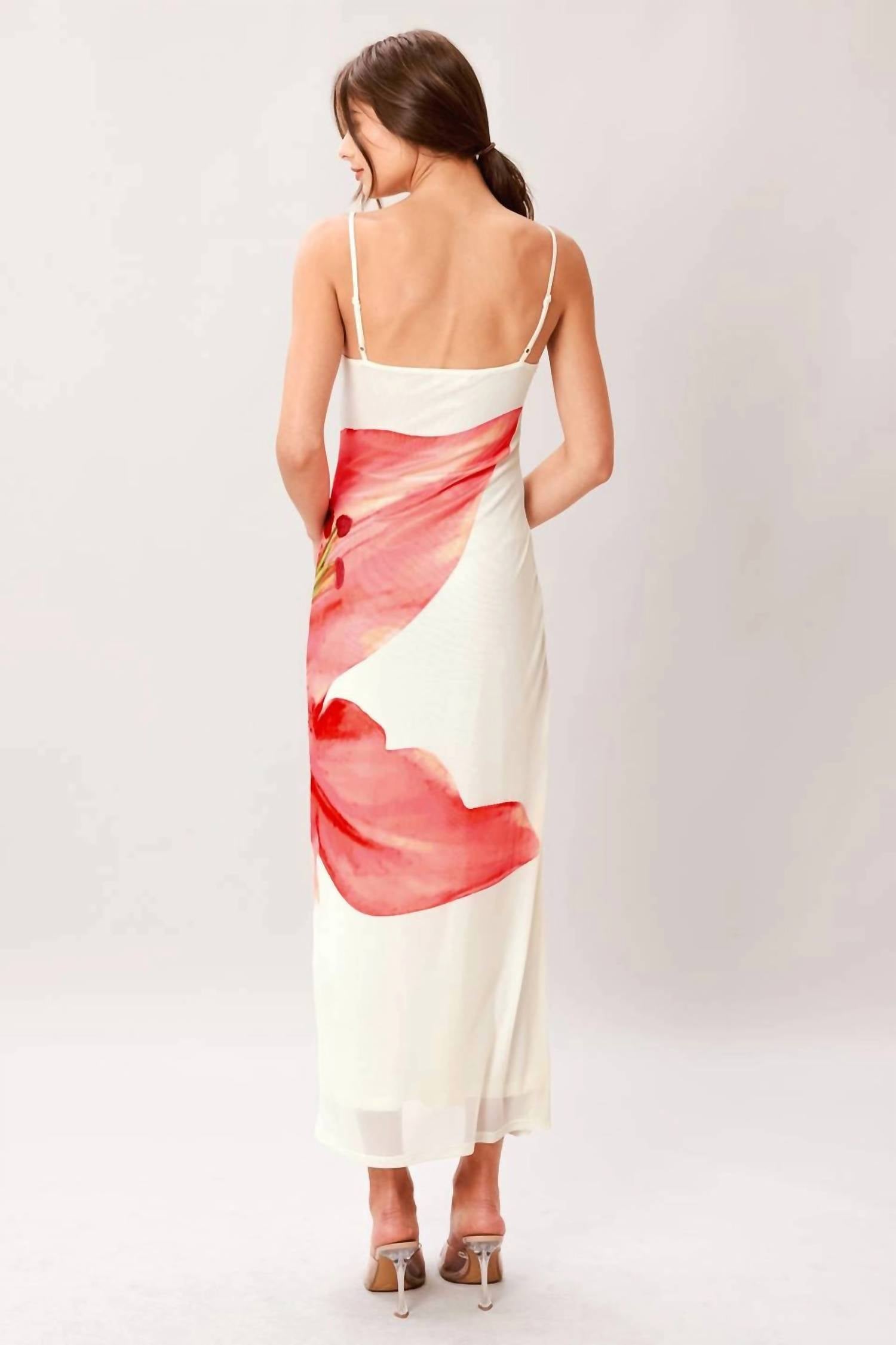Flying Tomato - Flower Mesh Cami Midi Dress