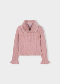 Mayoral - Girls Faux Fur Collar Cardigan