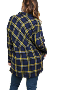 Umgee - Plaid & Frayed Cotton Top - Plus Size