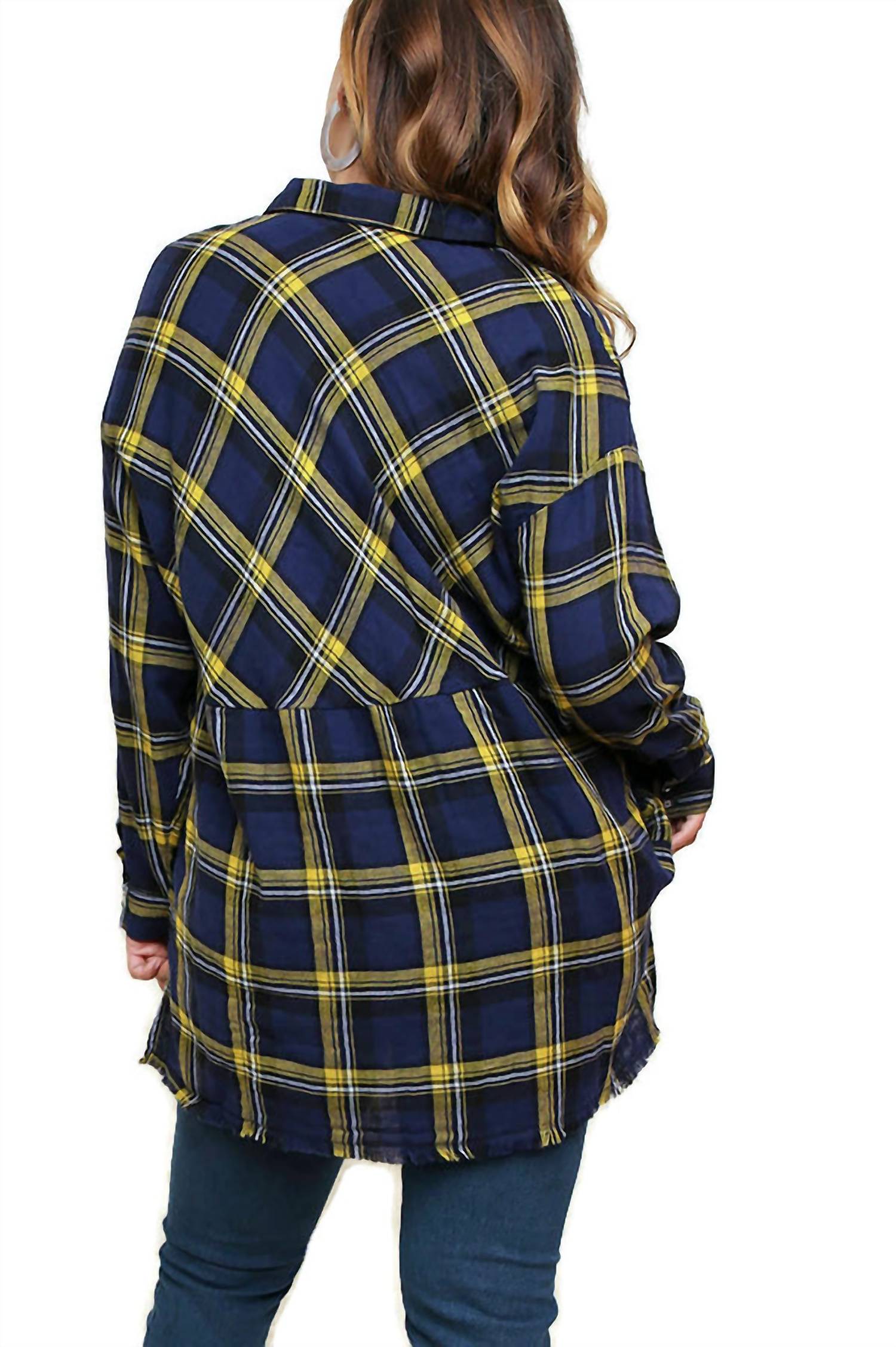 Umgee - Plaid & Frayed Cotton Top - Plus Size