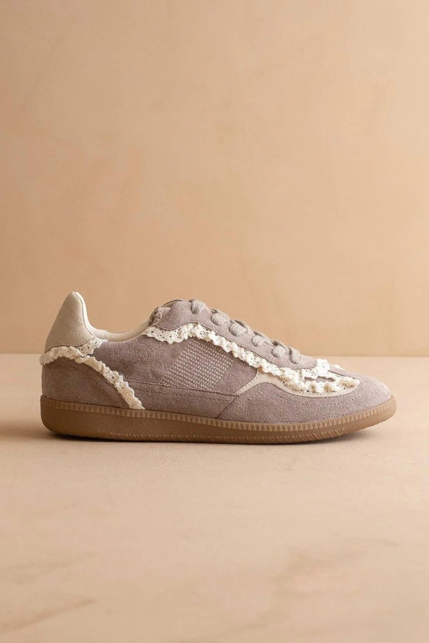 OASIS SOCIETY Women's April Lace Trimmed Retro Sneaker in dark grey - women's sneaker