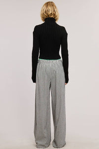 Mimosa Mid Rise Elasticized Waistband Gingham Pattern Pants in black - women's pants - detail view