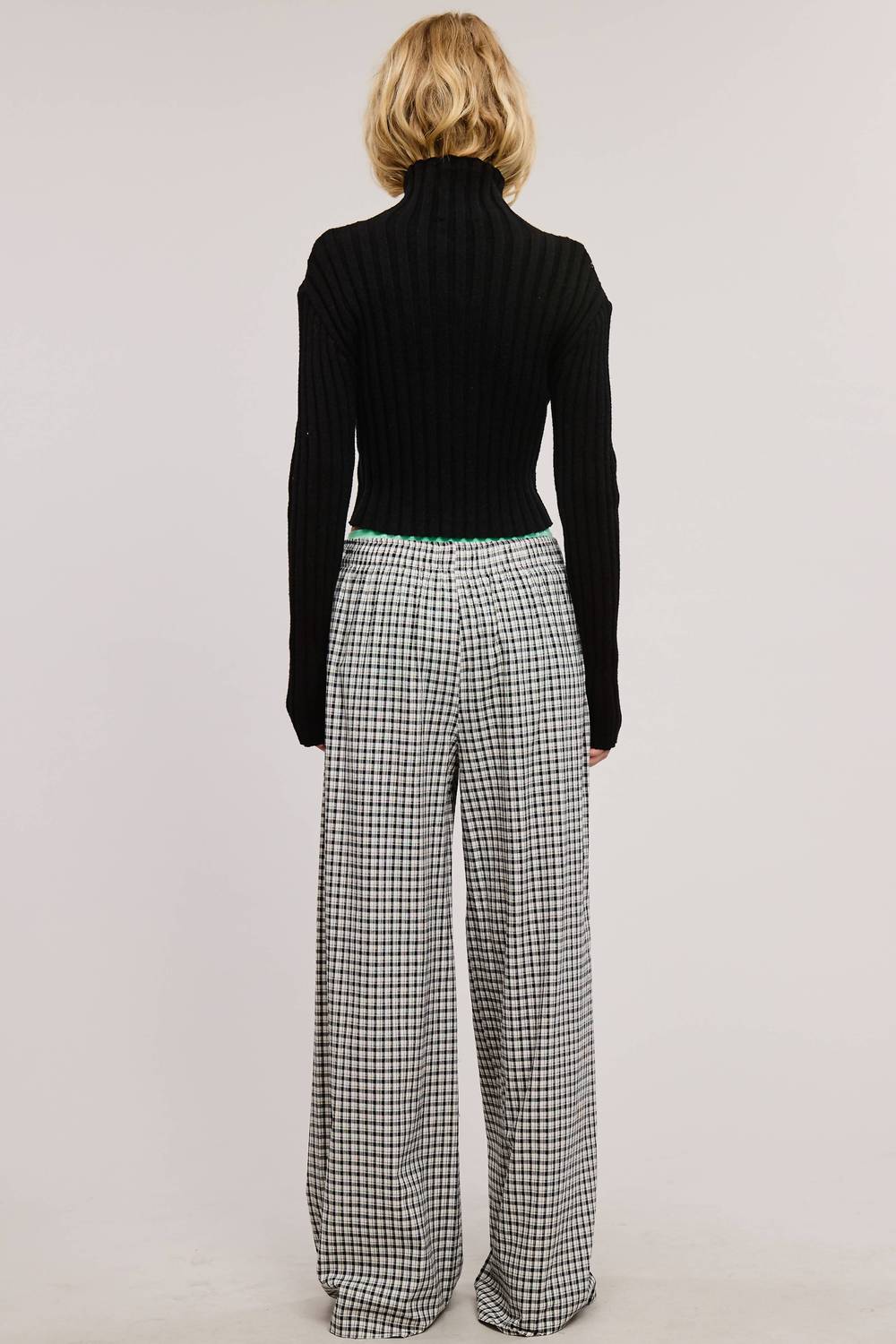 Mimosa Mid Rise Elasticized Waistband Gingham Pattern Pants in black - women's pants - detail view