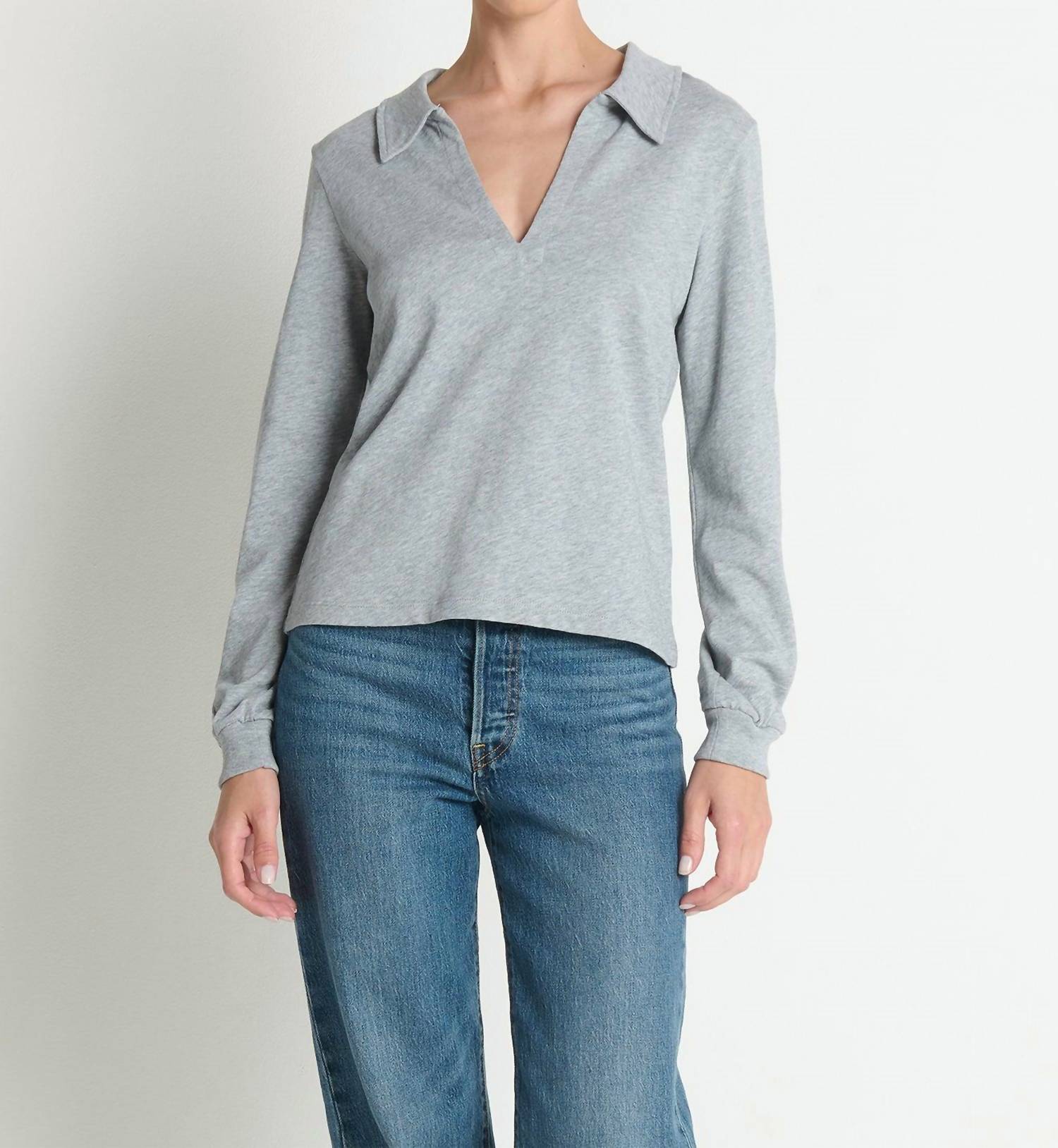 Nation LTD Kimberley Polo Tee Top in heather grey - women's long sleeve top