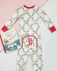 The Beaufort Bonnet Company Girl's Noelle's Night Night Footie in t b b c holly day with richmiond red - kids' item - alternate view