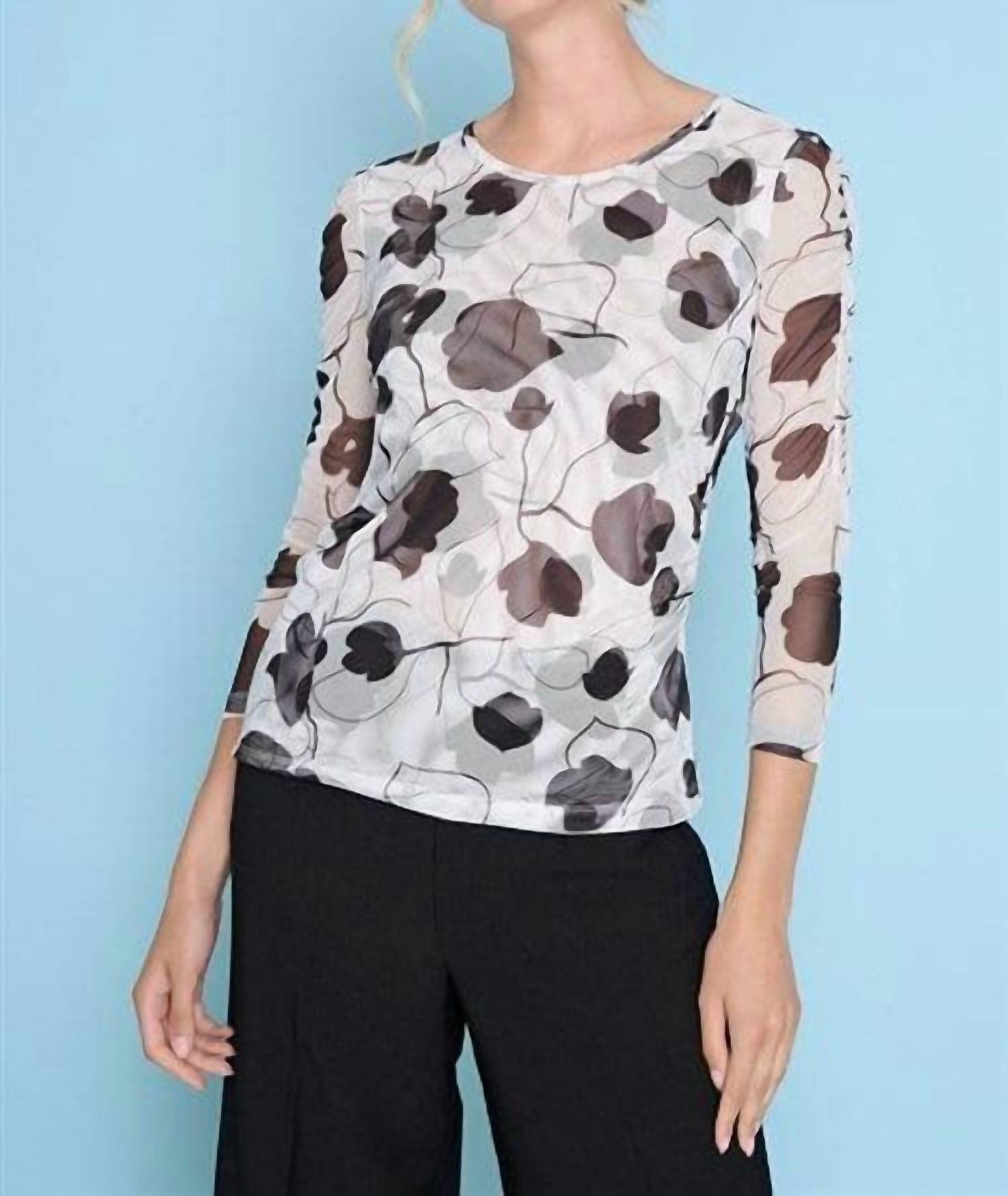 Picadilly - Blossom Bliss Three Quarter Sleeve Ruched Top