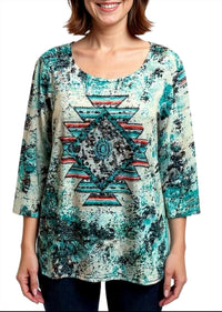 Lady Liberty Fashion - Aztec 3/4 Scoop Neck Tee Party Top