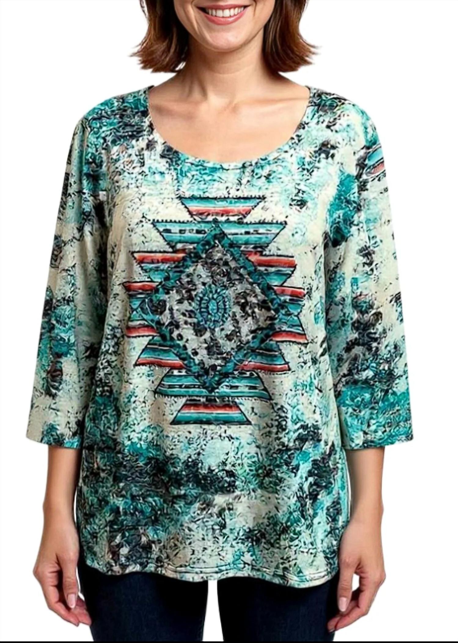 Lady Liberty Fashion - Aztec 3/4 Scoop Neck Tee Party Top