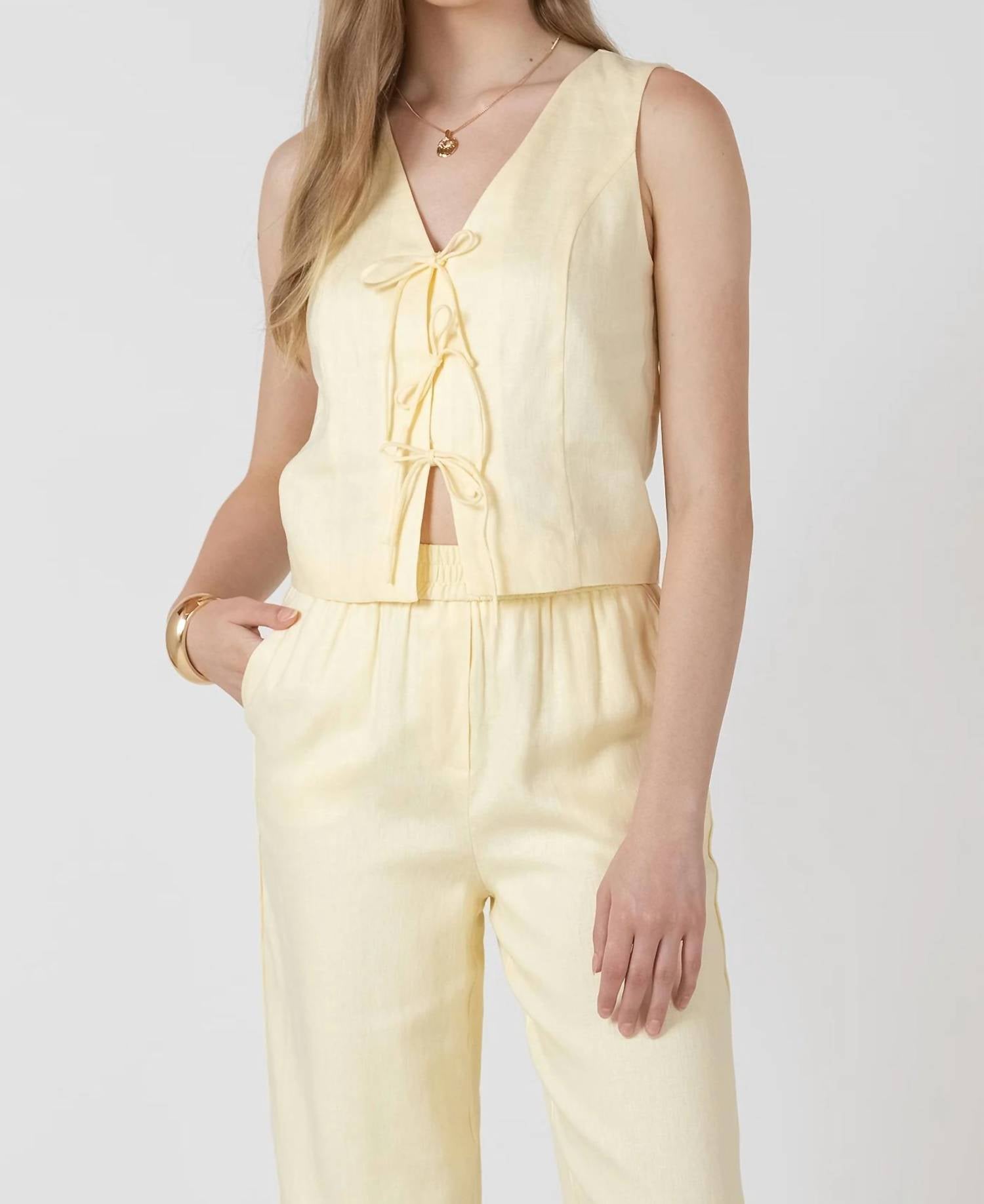 Dex - Lemon Linen Tie Front Top