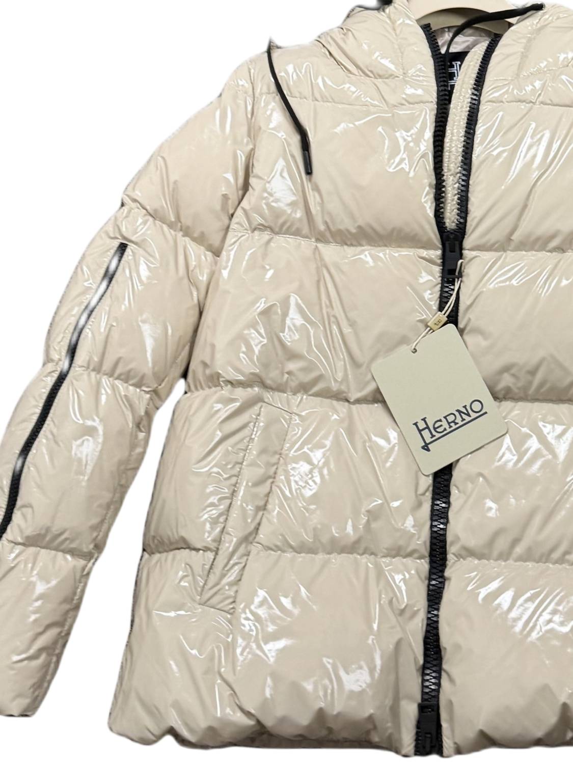 Herno Women's Hooded Puffer Jacket in cream - women's jacket - detail view