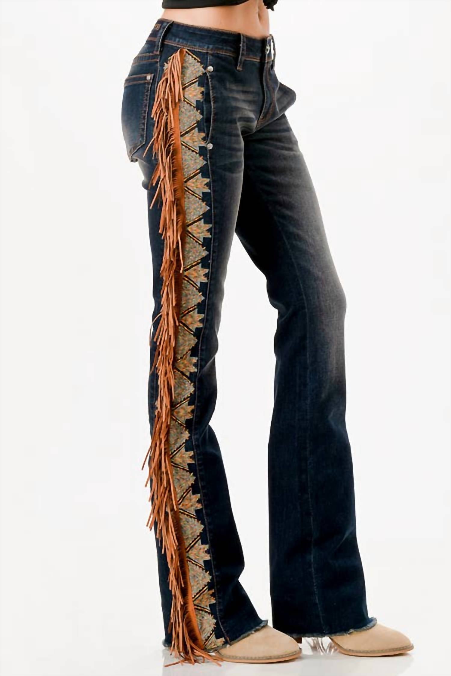 Grace In La - Tassel Trim Sides Mid-Rise Boot Cut Jean - 32"