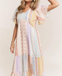 J.Nna - Patch-work V-neck Midi Dress