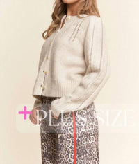 J.NNA Soft Knit Eyelet Cardi Sweater - Plus in light sand - women's cardigan - alternate view