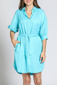 Apny - Tencel Belted Dress With Puff Sleeves