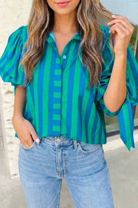 Aapparella - Stripe Tie Sleeve Button Down Shirt
