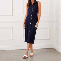 Karen Kane - Ribbed Sleeveless Button Front Midi Dress