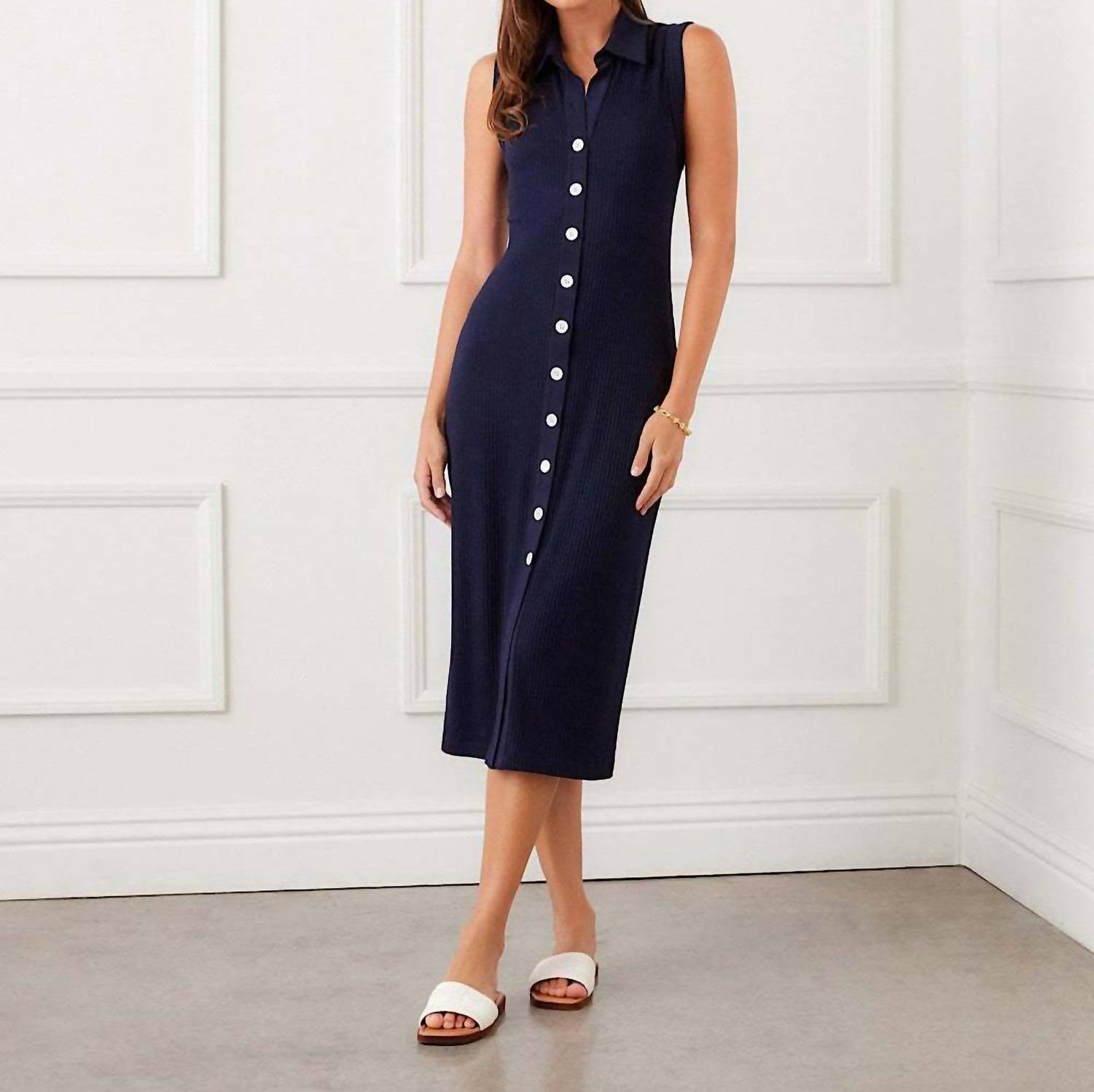 Karen Kane - Ribbed Sleeveless Button Front Midi Dress