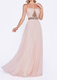 Ladivine - Long Chiffon Lace Rhinestone Dress