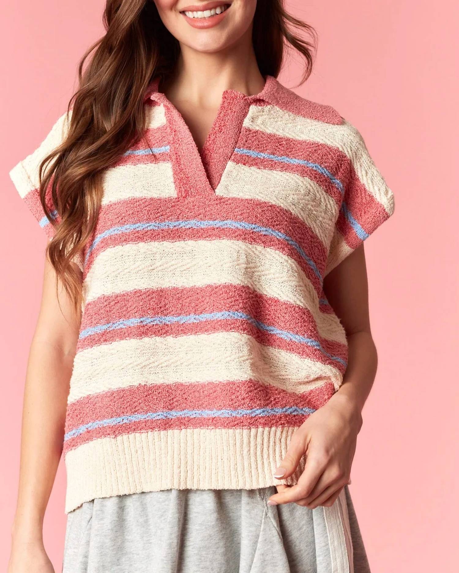 Peach Love - Island Vibes Striped Sweater Top