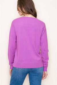 STACCATO Boat Neck Drop Shoulder Lightweight Spring Sweater in orchid - women's sweater - detail view