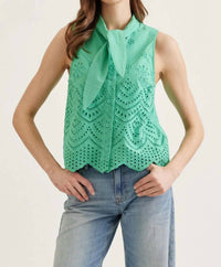 Entro - Eyelet Tie-neck Sleeveless Blouse