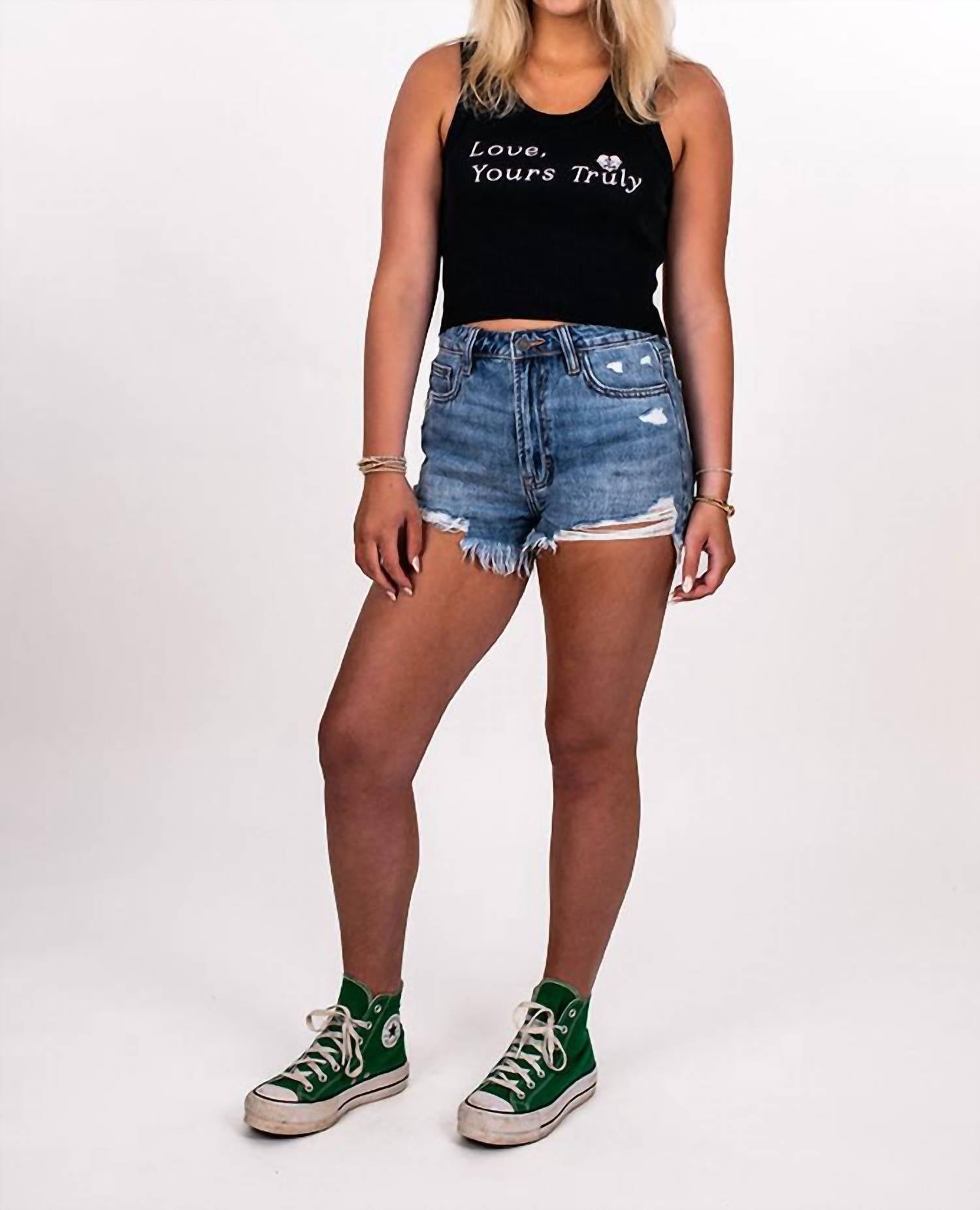 BOYS LIE Yours Truly Tank Top in black - women's tank top - detail view