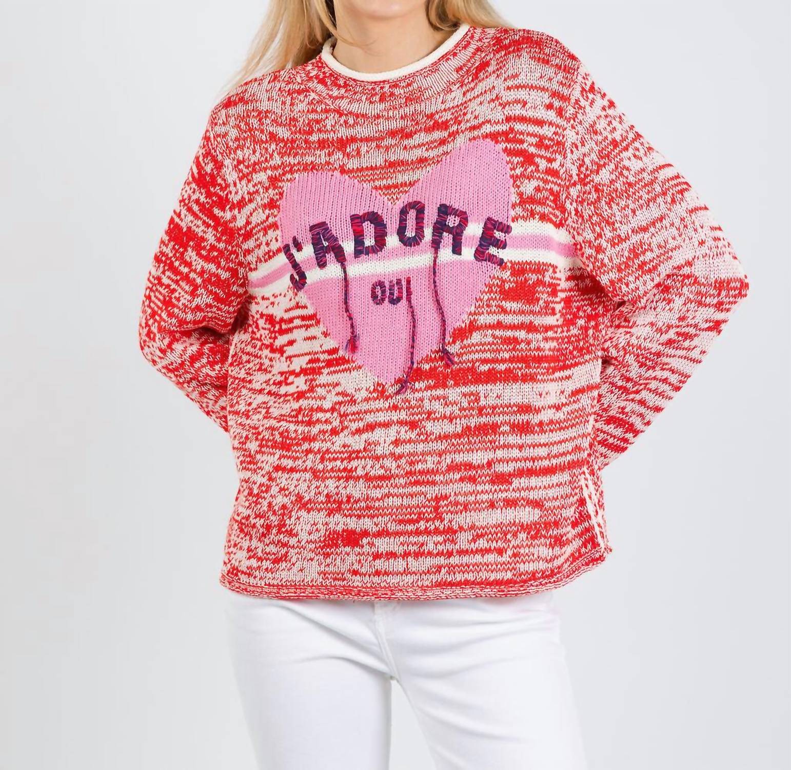 Oui J'adore Sweater in red white - women's sweater