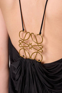 Loewe Embellished Draped Silk Halterneck Midi Dress With Large Logo Back in black - women's dress - view 4