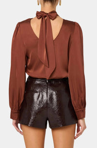 ASTR Ivonne Satin Top in rust - women's blouse - alternate view